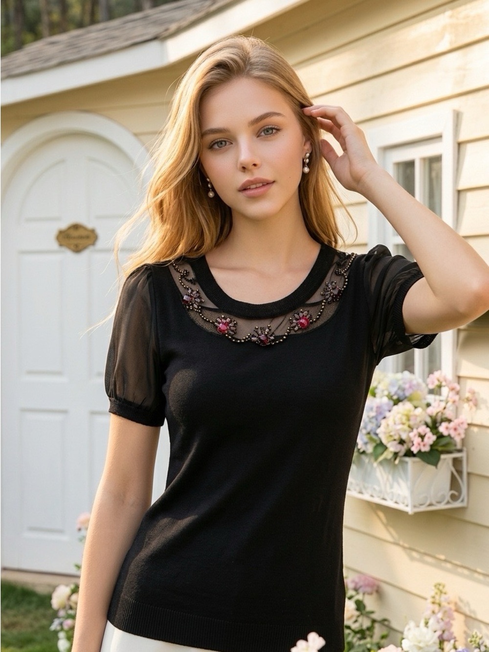 Elegant Black Sheer Sleeve Top